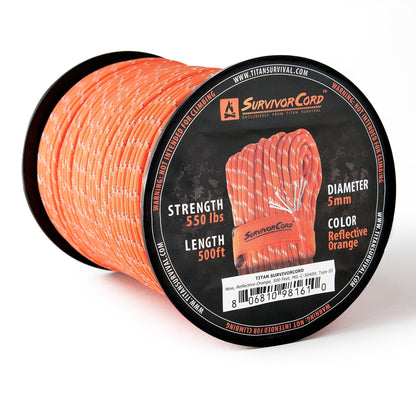 Reflective-Orange SurvivorCord – 550 Paracord Survival Cord